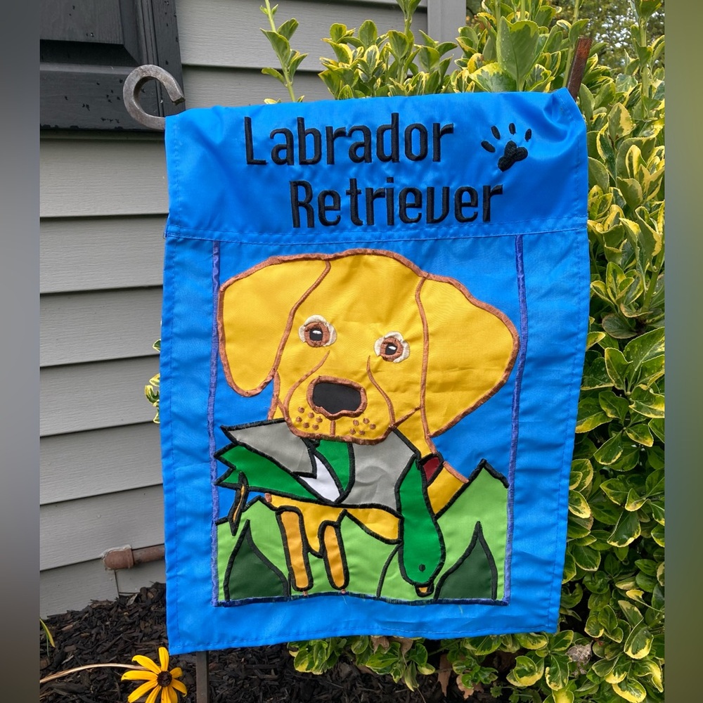 Labrador Retriever Yellow Golden Dog Duck Blue Outdoor Garden Flag 13” x 17.5"